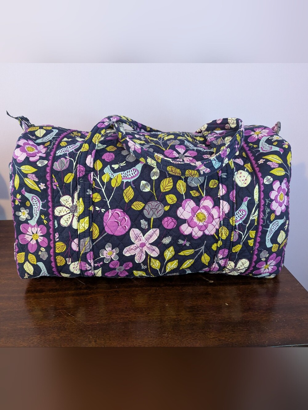 Vera Bradley Large Duffel Tote Floral Nightingale Purple Quilted Bag - Picture 3 of 10